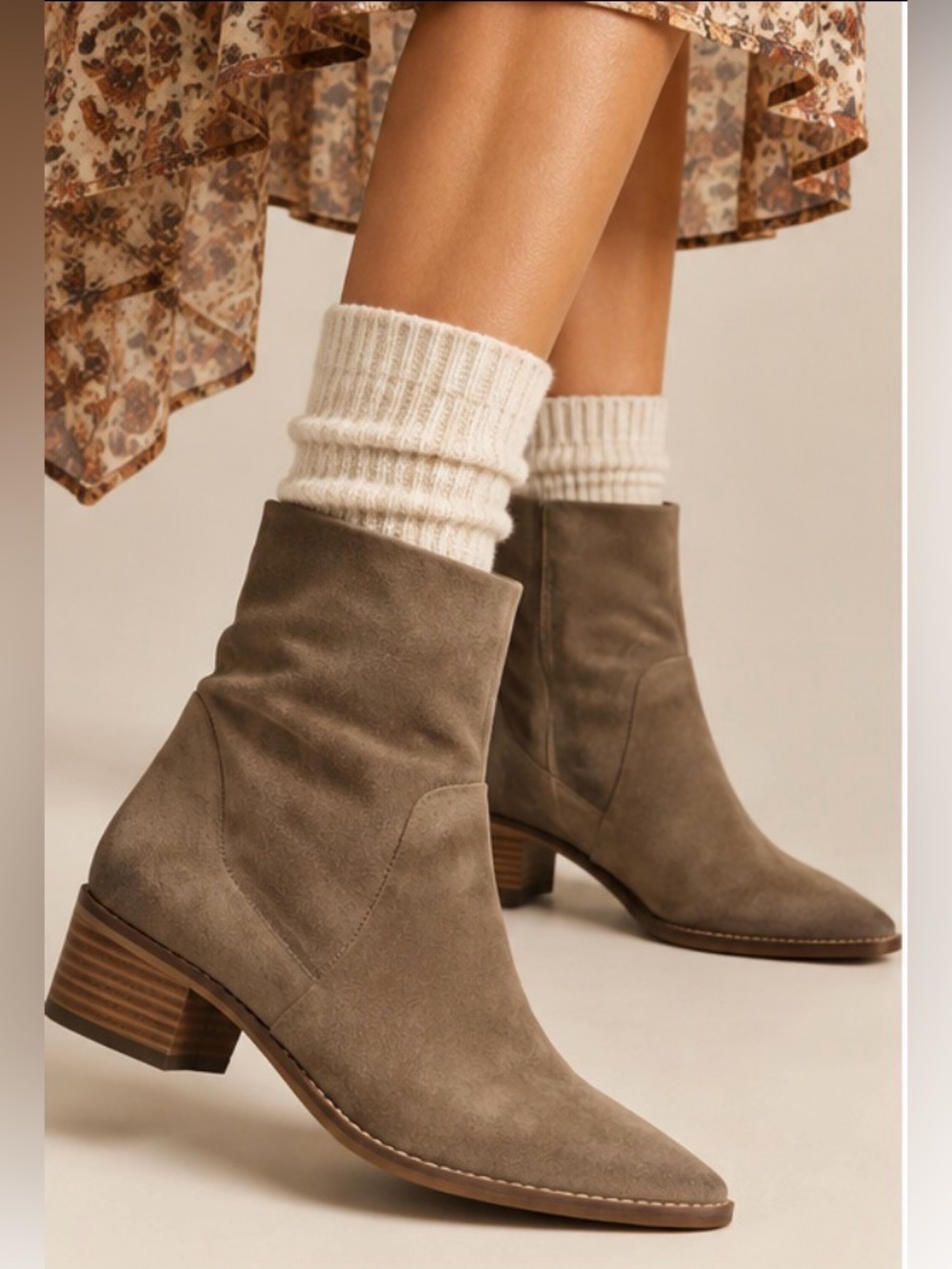 NWT Paul Green Suede Western Pointed Toe Ankle Boots Taupe Brown Sz 7.5